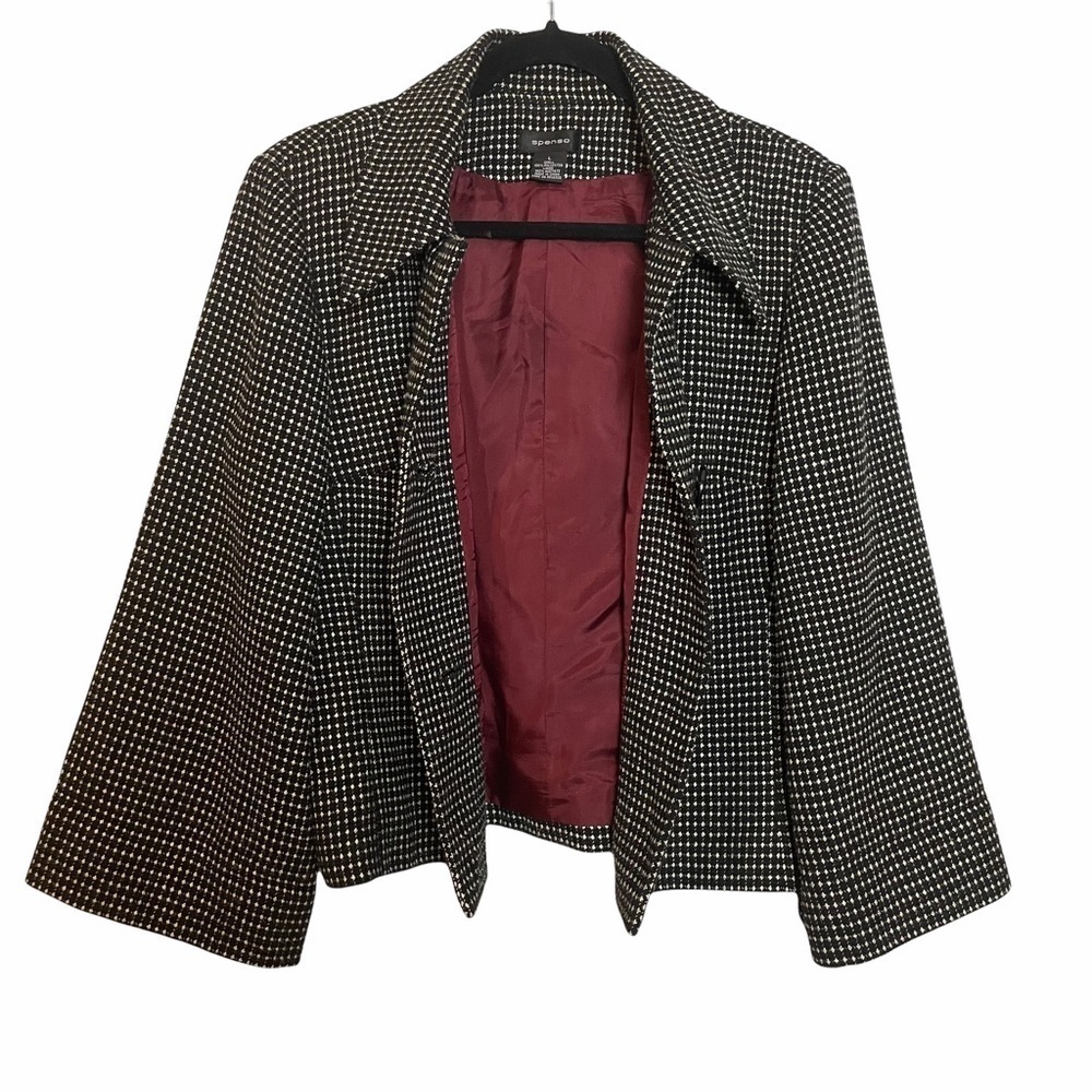 Spense Vintage Tweed Pattern Cropped Blazer Coat with Wide Sleeves Sz.L - Picture 3 of 11